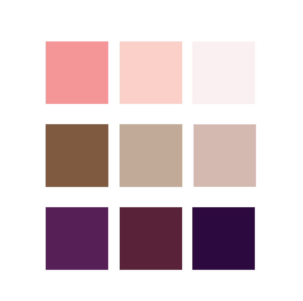 Pink purple and brown colour palette for a brand makeover.