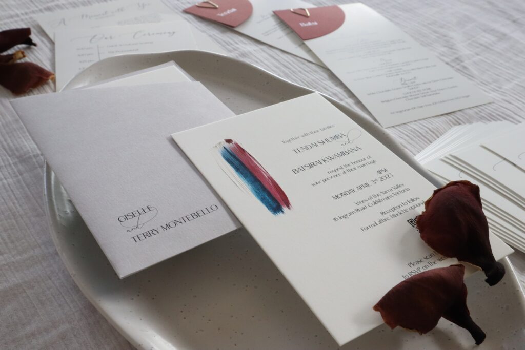 Painted wedding invitations by A Tactile Perception in Melbourne Australia.