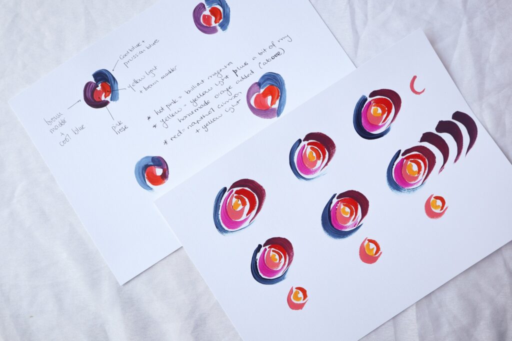 Painting practise for my colourful and hand-painted wedding invitations.