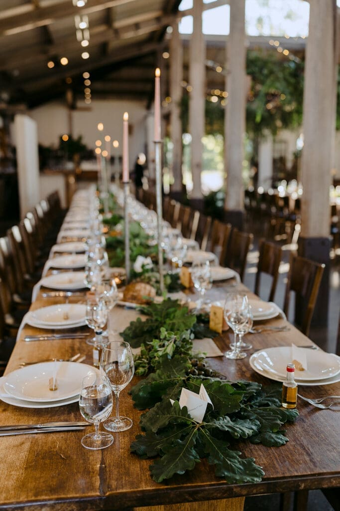Green rustic wedding reception styling